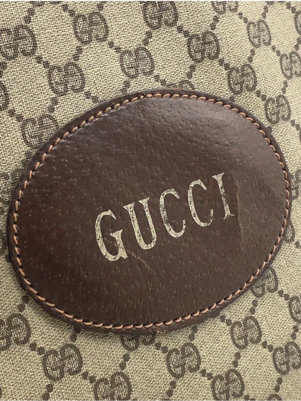 Gucci Brown Leather Logo Panel with Gold Foil Stamp